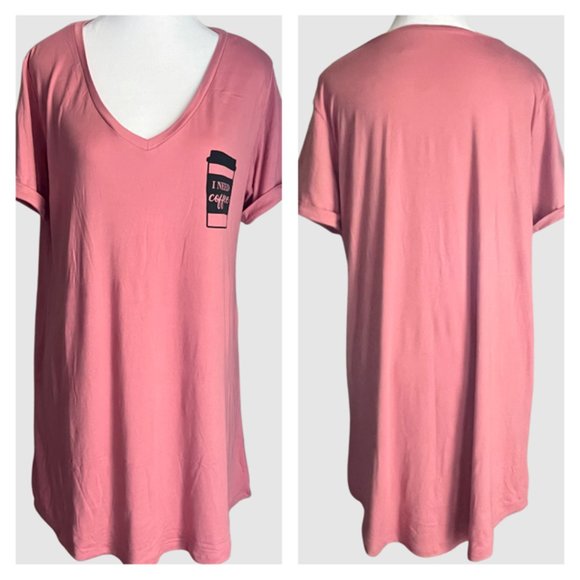 Hello Mello "I Need Coffee" PJ Shirt Dusty Rose Pink, NWOT - Size Medium/Large - Picture 1 of 6